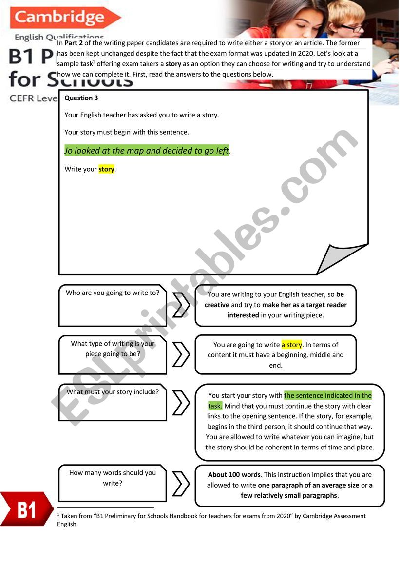 WRITING A STORY FOR CAMBRIDGE B1 PRELIMINARY (PET) [methodology]